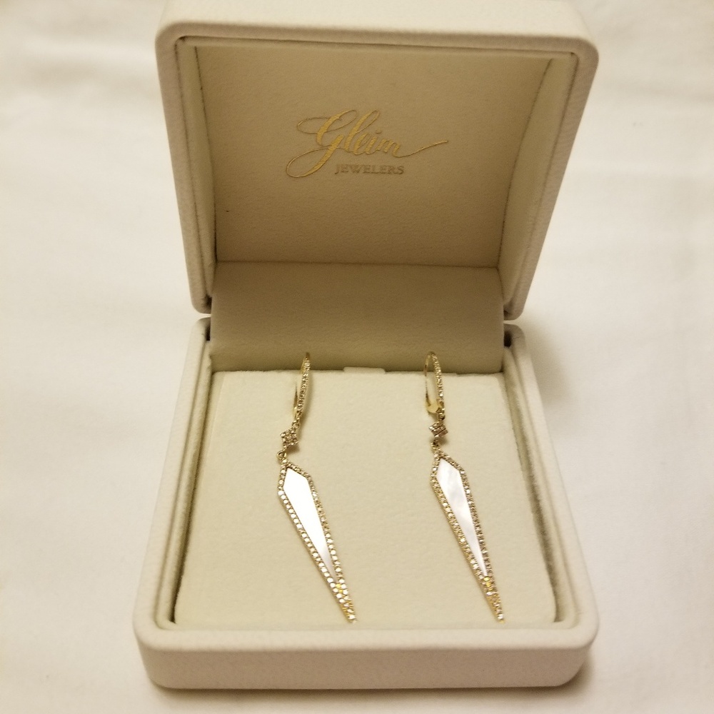 Mother of Pearl Dagger Earrings w/ Pave Diamonds